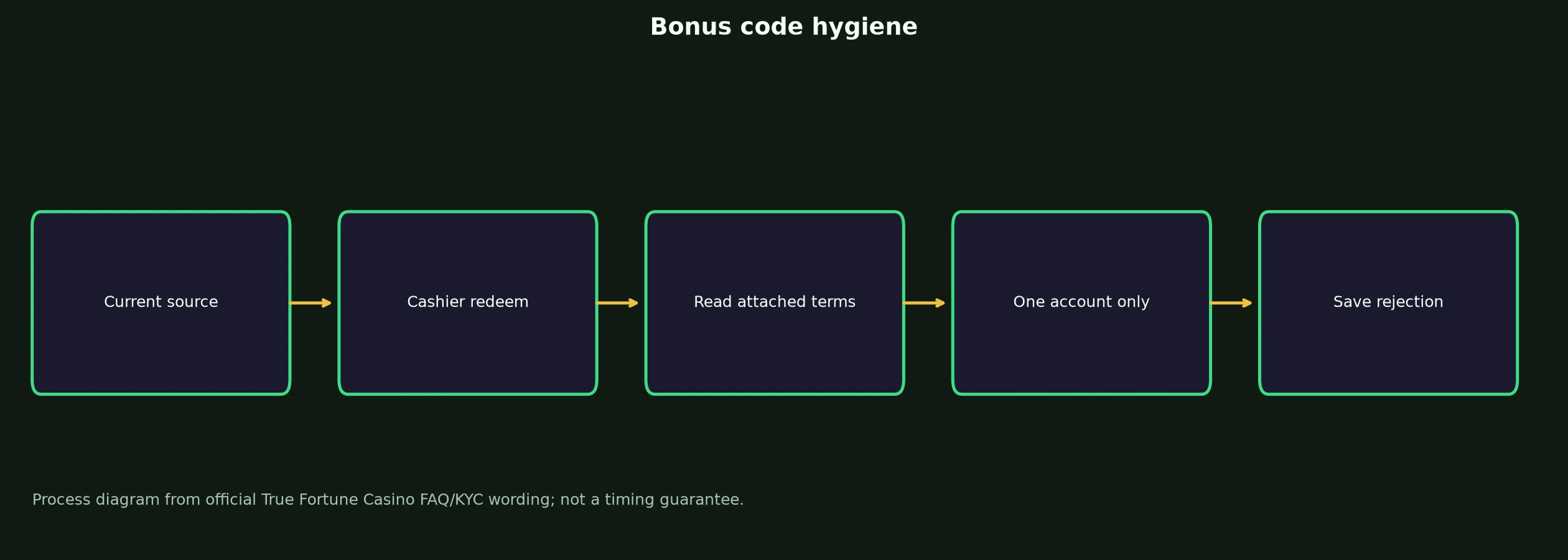 True Fortune Casino Bonus Code Checklist evidence chart